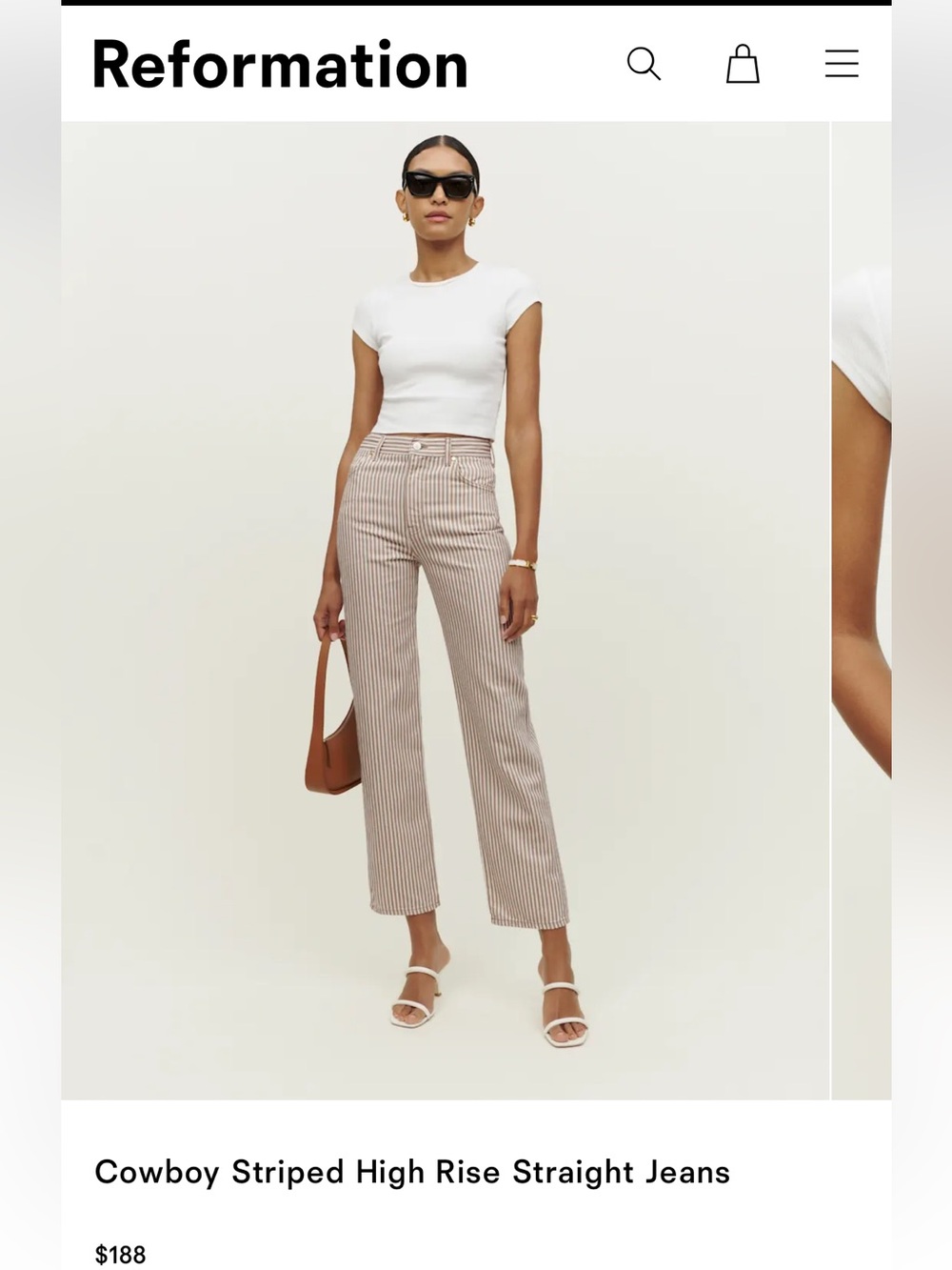 Reformation cowboy striped high rise straight jeans